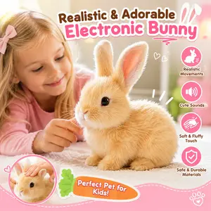 [SummerVibes] Realistic Hopping Rabbit Plush Toy – 7'' Interactive Stuffed Animal with Sounds, Animated Walking, Wiggle Ears & Twitch Nose – Soft Robotic Bunny for Kids, Birthday Gift