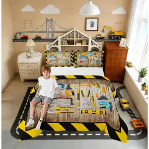 Construction Tools Bedding Comforter Set,Rustic Farmhouse Decor Wooden Stripes Bedding Set,Bedroom Decoration,Father's Day Repairing Building Tools