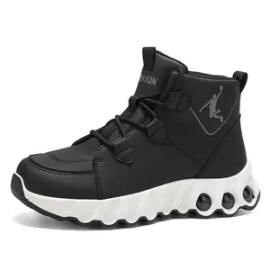 Men's High-Top Basketball Sneakers, Black Athletic Shoes with Air Cushion, Non-Slip & Wear-Resistant PVC Sole, Waterproof PU Leather Sport Boots for Outdoor Training, Gym & Casual Wear, Gift for Men and Youth