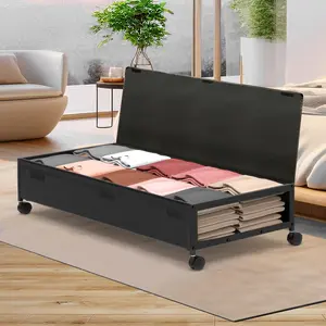 Underbed Storage Containers with Wheels - Lengthen Under Bed Storage Bins With Lids, Large Capacity Metal Clothes Organizer for Bedroom, Storage Box for Clothing Shoes Blankets Sheet