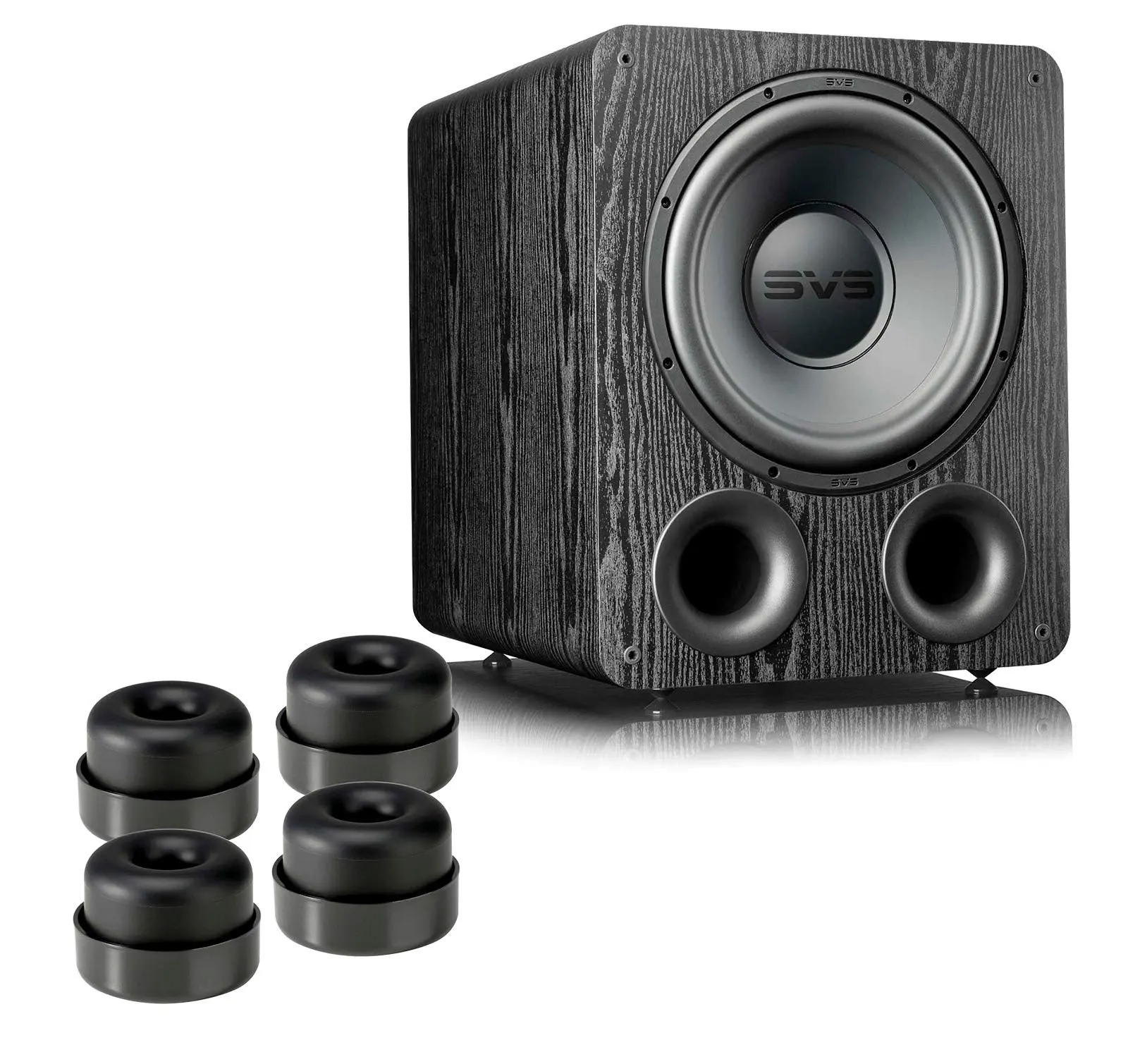 SVS PB-1000 Pro Ported 12-Inch Subwoofer Kit with Custom Amplifier, Watts Rating, SoundPath Subwoofer Isolation System (4-Pack) & Noise Reduction - Black Ash Audio Accessory, Speaker, Smartphone, App