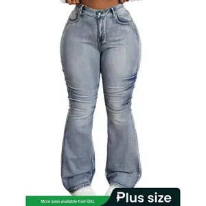 ??Plus Size???Solid Stretchy Jeans, Casual Comfy Pocket Denim Trousers for Daily Wear, Women's Bottoms for All Seasons