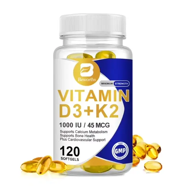 Vitamin D3 + K2 Supplement, 1000 IU, Bone and Immune Support, 120 Softgels