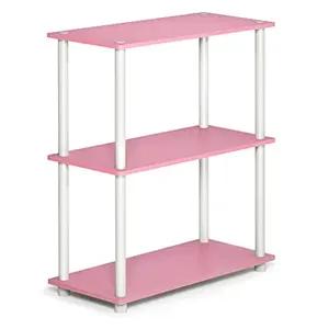 Modern 3-Shelf Pink and White Bookcase for Small Room Storage