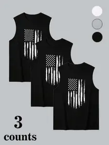 Men's 3-Pack Distressed American Flag Graphic Sleeveless Tank Tops - Vintage USA Patriotic Crewneck Muscle Shirts - Casual Fitness Tank Top Workout Gym Tees for Streetwear, Summer & Patriotic Outfits