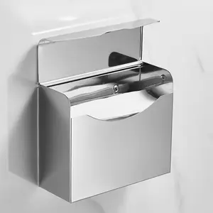 Tissue box for Hand-Drying,Thick Stainless steel tissue holder bathroom,Minimalist Glossy Design,  Waterproof Lid, Wall-Mounted, Large Capacity, Suitable for Hotel, Office, Store