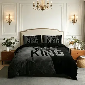 3pcs King Crown Print Duvet Cover Set, Includes 1 Duvet Cover + 2 Pillowcases No Insert, Comfortable Sleep, Modern Style, All Seasons, Full Size, Bed Set
