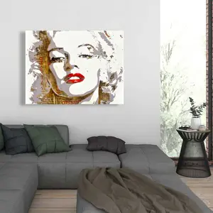 212 MAIN Artistic Marilyn Monroe Typography Wall Print - 36x48 in. Retro Hollywood Glam Poster, Vivid Colors, Red Beauty Home Room Decor