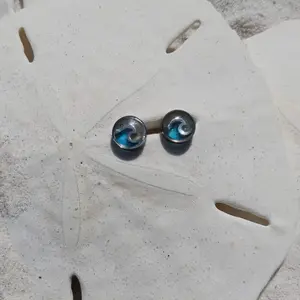 Wave Stud Earrings - Stainless Steel with Authentic Florida Beach Sand Design - Unique One-of-a-Kind Style