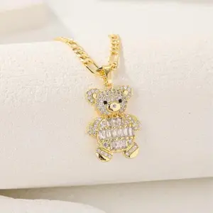 18K Gold Plated Rhinestone Teddy Bear Necklace for Adults Unisex Jewelry with Sparkling Gemstone Accents Elegant and Versatile Accessory