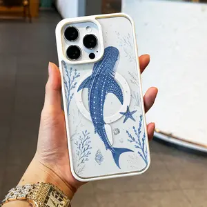 Marine Whale Shark Phone Case, Coastal Summer Aesthetic Style for iPhone 17 16 15 14 13 12 11 Plus Pro Max. Shockproof Gift for Women