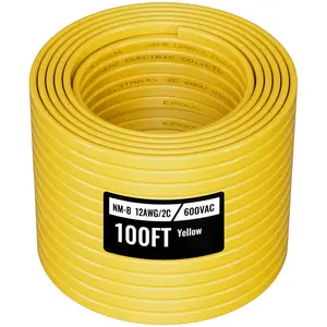 VEVOR NM-B Wire, 12AWG/2C Non-Mettalic Residential Indoor Electrical Wire with Ground, PVC Sheathed High-Purity Copper Core Cable, for Outlets, Switches, Other Loads & Lighting Wiring Project(100 ft)Summervibes