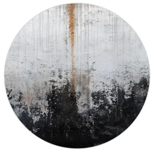Round Distressed Industrial Abstract Area Rug (Black, White & Rust Accent)
