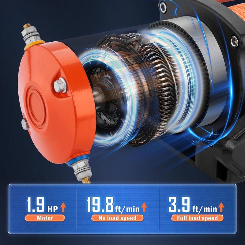 4500 lb UTV Winch Synthetic Rope Kits, 12V Winch with  Remote for Off Road Trailer Boat RV Towing Winche,  Winch with Mounting Plate and Wired Remote