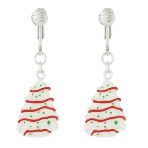 Silver Christmas Cookies Clip On Dangling Earrings