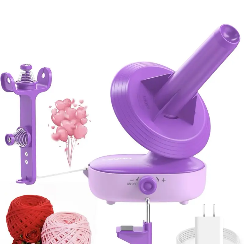 Purple Rechargeable Knitting Machine with Accessories and Yarn for Crafting