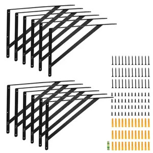 VEVOR Shelf Bracket, 18 x 12 in 12 Pcs, Heavy Duty Floating Shelf Brackets, Brackets for Shelves, 3mm Thick Matte Black Triangle Shelf Bracket,Steel Shelving Brackets with 160 lbs Load Capacity Installation Decor