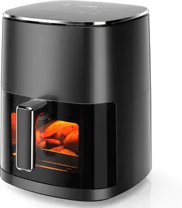 6.34 Quart Air Fryer with Window, Square Air Fryer Up to 400°F, 12-in-1 Digital Touch Air Fryer for Fries, Chicken, Wings & More