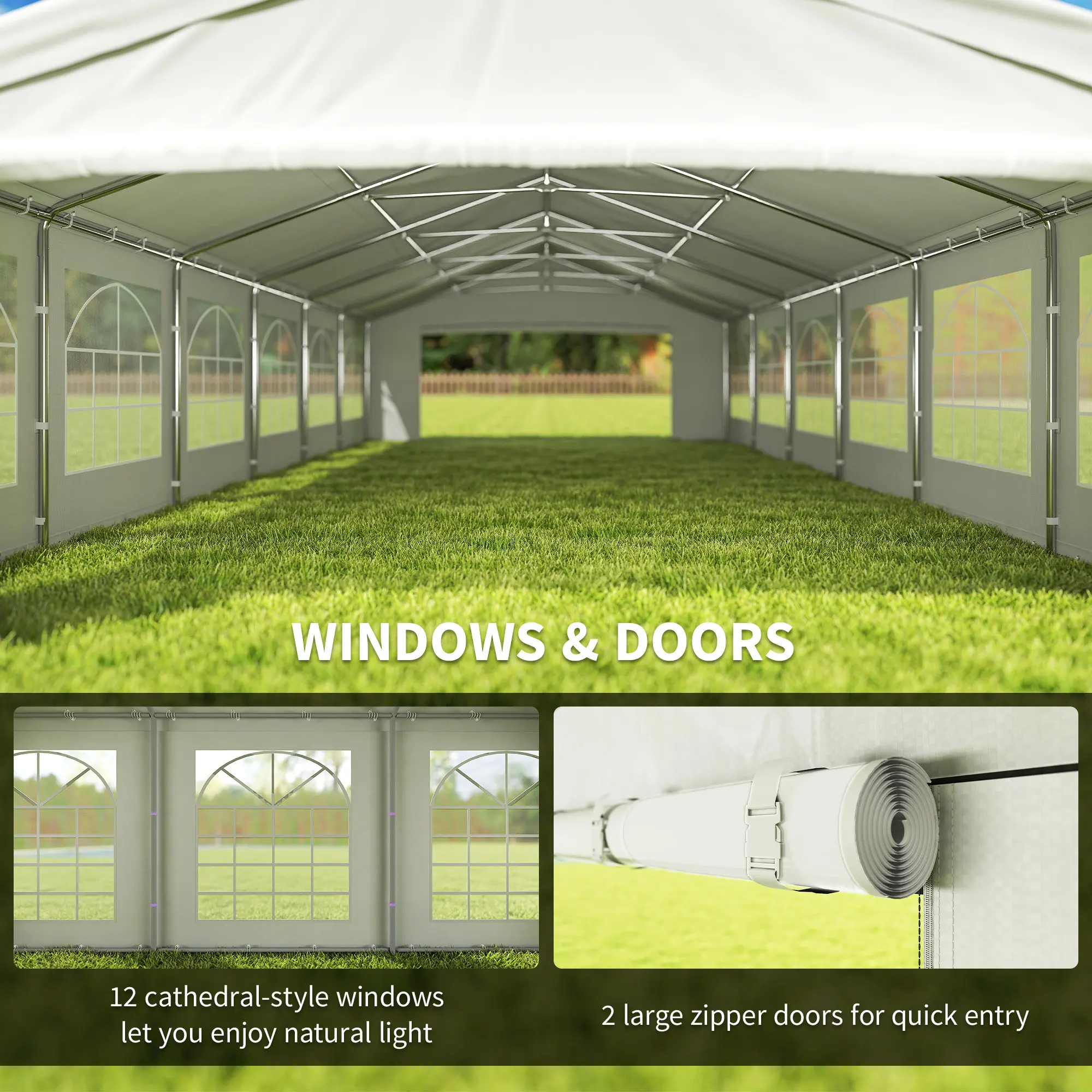 20 x 40 ft Heavy Duty Party Tent Outdoor Gazebo Wedding Tent Event Shelter Carport BBQ with Removable Sidewalls & Windows, Outside Waterproof Canopy for Parties, White