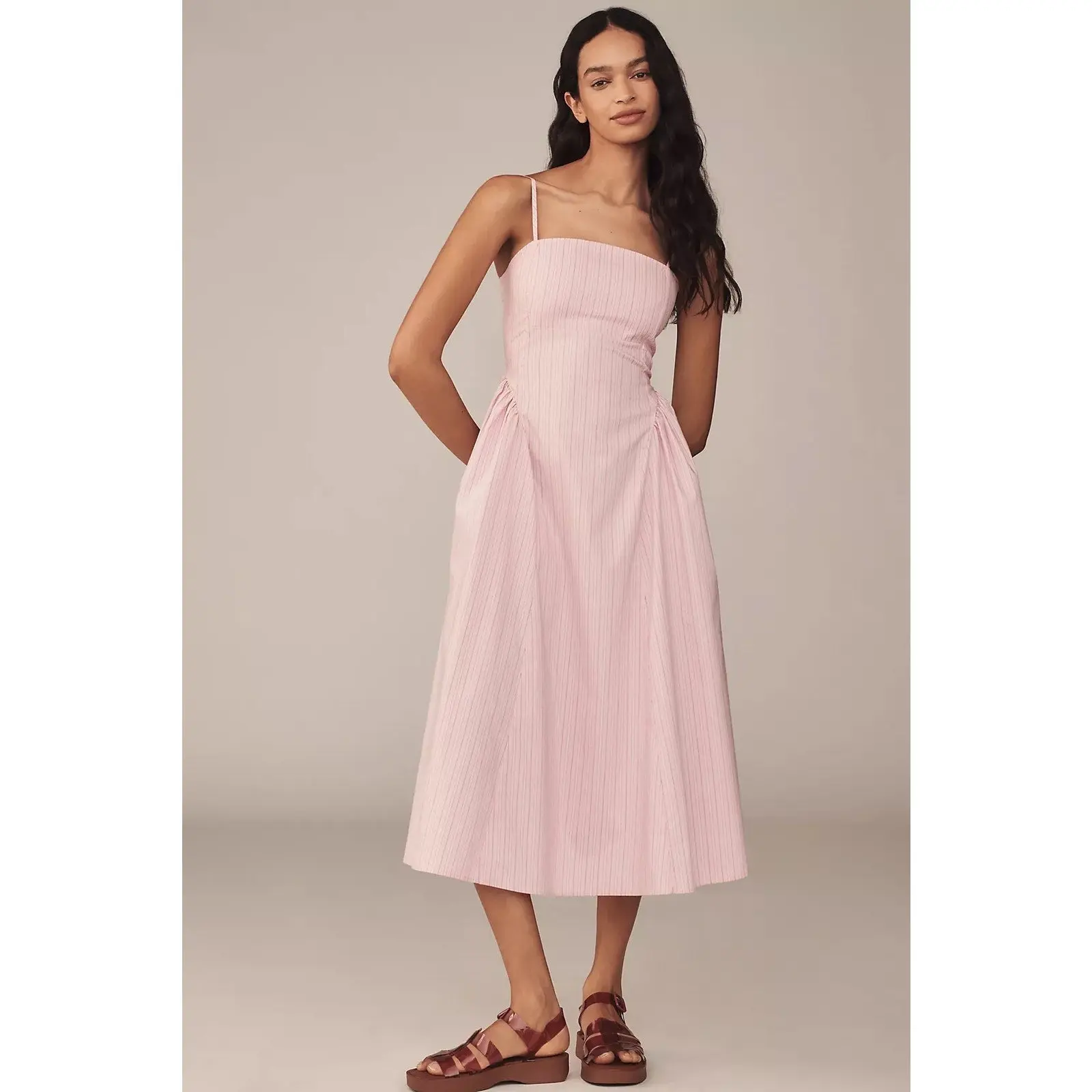 Anthropologie Maeve Sleeveless Fitted A-Line Midi Dress LARGE Pink