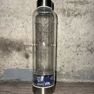 Blue Lapis Lazuli Stone Water Bottle with Butterfly Design and Stainless Steel Lid for Wisdom Mental Clarity and Inner Peace Drinkware - Ancient