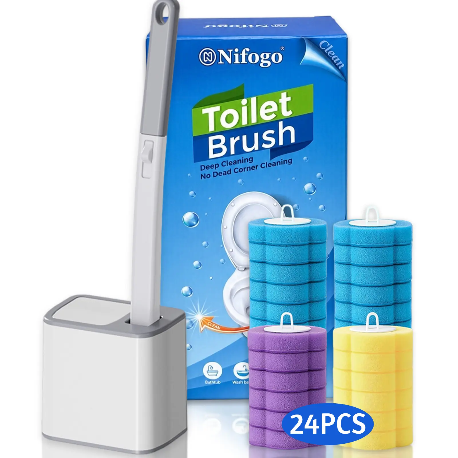 Multifunctional Toilet Cleaning Kit Automatic Flip Lid Disposable Toilet Brush with Replaceable Heads Wall Mount No Touch Deep Cleaner Hygienic Sanitary Stain Remover Space Saving Bathroom Household Supplies for Toilet Bathtub Tile Kitchen