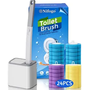 Multifunctional Toilet Cleaning Kit Automatic Flip Lid Disposable Toilet Brush with Replaceable Heads Wall Mount No Touch Deep Cleaner Hygienic Sanitary Stain Remover Space Saving Bathroom Household Supplies for Toilet Bathtub Tile Kitchen