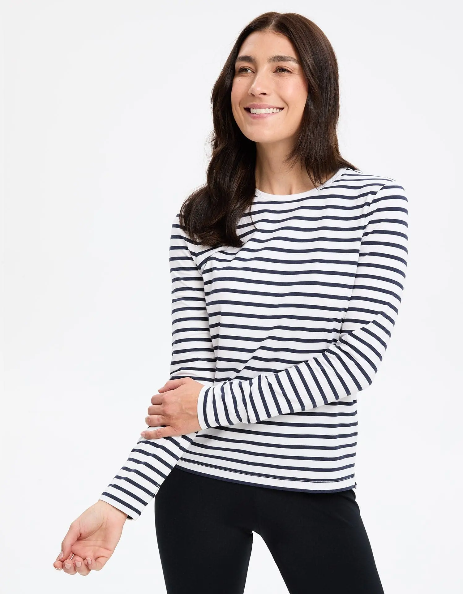 Striped Long Sleeve T-Shirt for Women, Casual Breathable Fabric Top with UPF 50+ Sun Protection for Travel & Walking, Tops, Longsleeves, Soft, Fashion