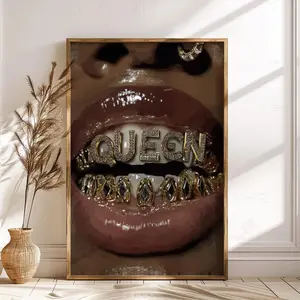 Queen Grillz Lips Poster, Urban Elegance Wall Art, Black Woman Power Print
