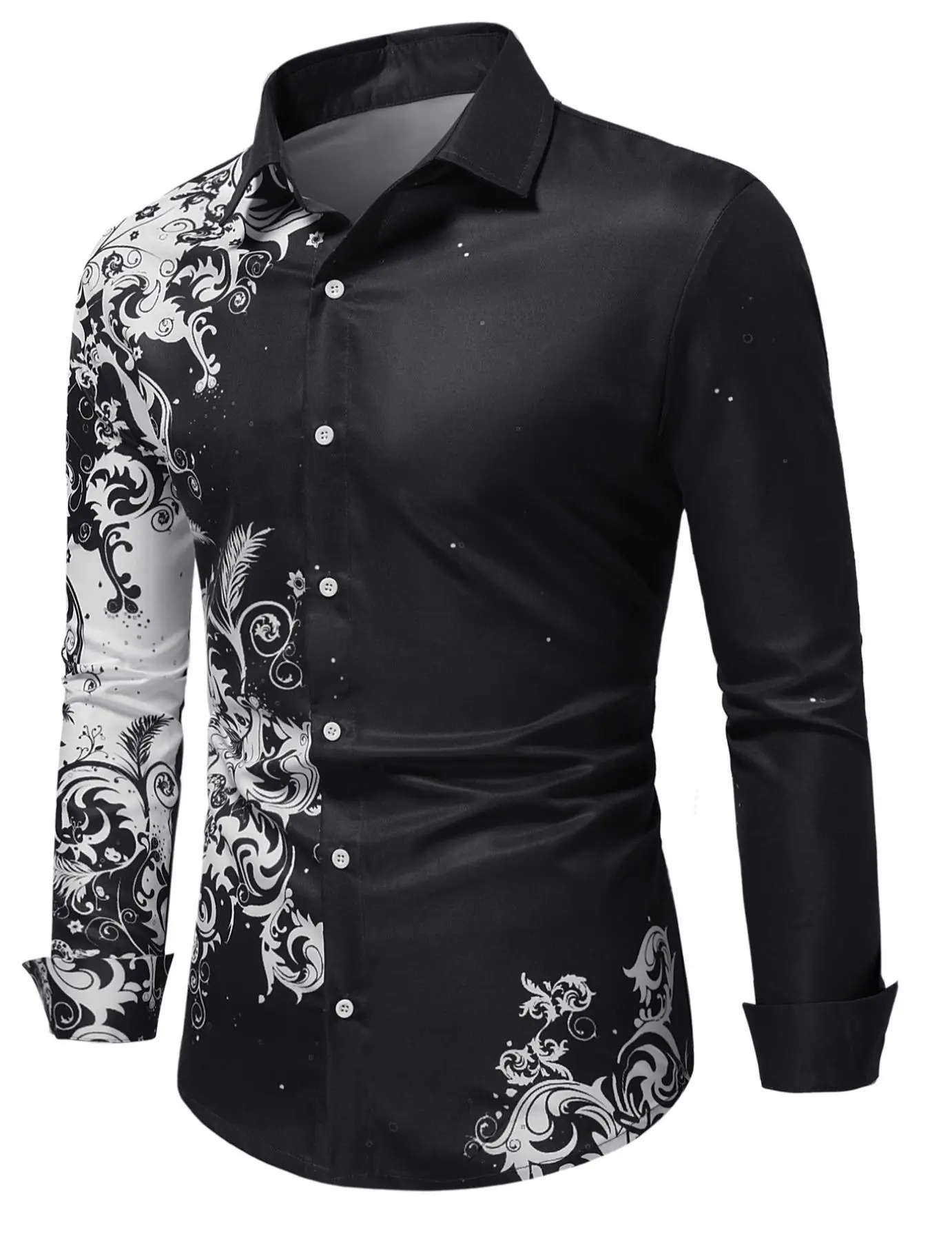Men's Floral Print Button Front Shirt, Regular Fit Fashion Long Sleeve Collared Top, Men's Casual Clothes, Gift Ideas For Men, Menswear