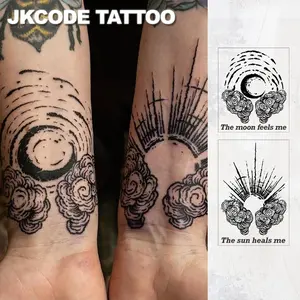 Waterproof Semi-Permanent Tattoo Set, Hand Drawn Sketch Style, Hand Drawn Art, Sun Moon Rain Cloud Totem, Long-Lasting 15 Days, Unisex Temporary Tattoos