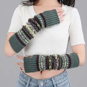 Women’s Bohemian Winter Gloves Thickened Extended Fingerless Sleeves Striped Pattern Multicolor Warm Non-Elastic Hand Warmers for Fall Winter Casual and Formal Outfits Hand Washable Statement Accessory TikTokShopBlackFriday beanies men skull cap trendy