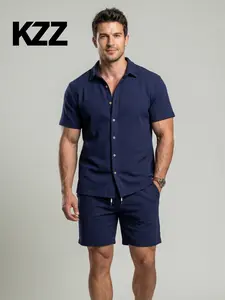 KZZ Men's Casual Loose-Fit Multi-Color Beachwear Short-Sleeve Two-Piece Set for Comfortable Menswear - Clothes