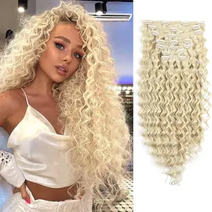 24 inch Synthetic Clip in Hair Extensions Synthetic Clip ins 140G 7Pcs/Lot Double Weft Full Head Japanese Heat Resistant Fiber Hairpieces Thick Deep Wave Fake Hair