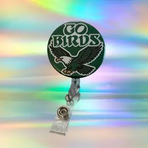 Go Birds Interchangeable Badge Reel with Eagle Design and Secure Clip for Easy Attachment