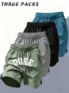 Duke 4 Piece Quick-Dry Ice Silk Shorts, Sporty Slim-Fitting Print Shorts for Gym Outdoor Home, All Seasons Casual Wear