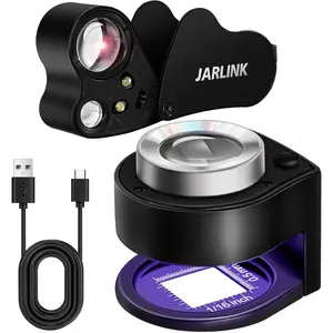 JARLINK 2 Pack 30X 60X Jewelers Loupe, Foldable Jewelry Magnifier with Bright LED Light, Rechargeable Loupe Magnifier with 3 LED and 3 UV Light for Gems, Jewelry, Coins, Stamps (Black)