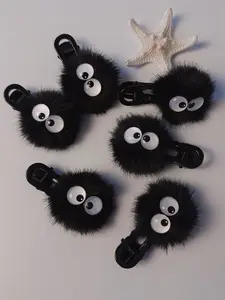 10 Piece Cute Plush Coal Ball Hair Clips Set, Adorable Big Eye Design, Fun 3D Duckbill Clips, All Season Hair Accessories