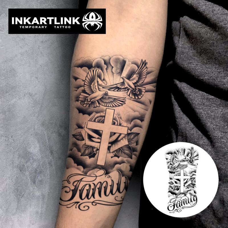 INKARTLINK Tattoo Tech, 2 Sheets Semi-Permanent Temporary Tattoos ,Dove of Peace 3,Adult Art Design,Lasts 1-2 Weeks, Waterproof, Realistic Look, No Adhesive, No Reflection,For Man And Woman,Ideal for Swimming, Party