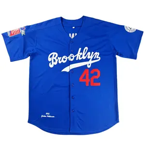 Men's Baseball Jersey #42 Brooklyn Sewing Embroidery Large Size Short-Sleeved Shirt Vintage Hip Hop Style Sports Top Polyester Mesh Ventilation Outdoor Sportswear S-3XL Blue White High Quality Sweatshirt