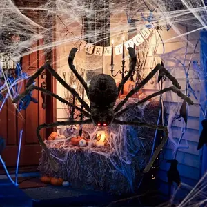 3-Pack Giant Spider and Web Halloween Decoration Set - Uncharged, Acetate Fiber Material, Haunted House Party Outdoor Horror Props, Scary Fake Spiders, Suitable for Children Over 14 Years Old