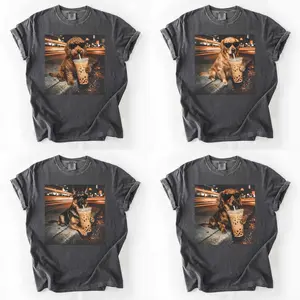 Comfort Colors Funny Dog T-Shirt, 50+ Dogs Drinking Iced Coffee Graphic, 50+ Dog Breeds Available, Dachshund Wiener Dog Shirt, Cute Dog Lover Gift, Casual Everyday Wear - AL