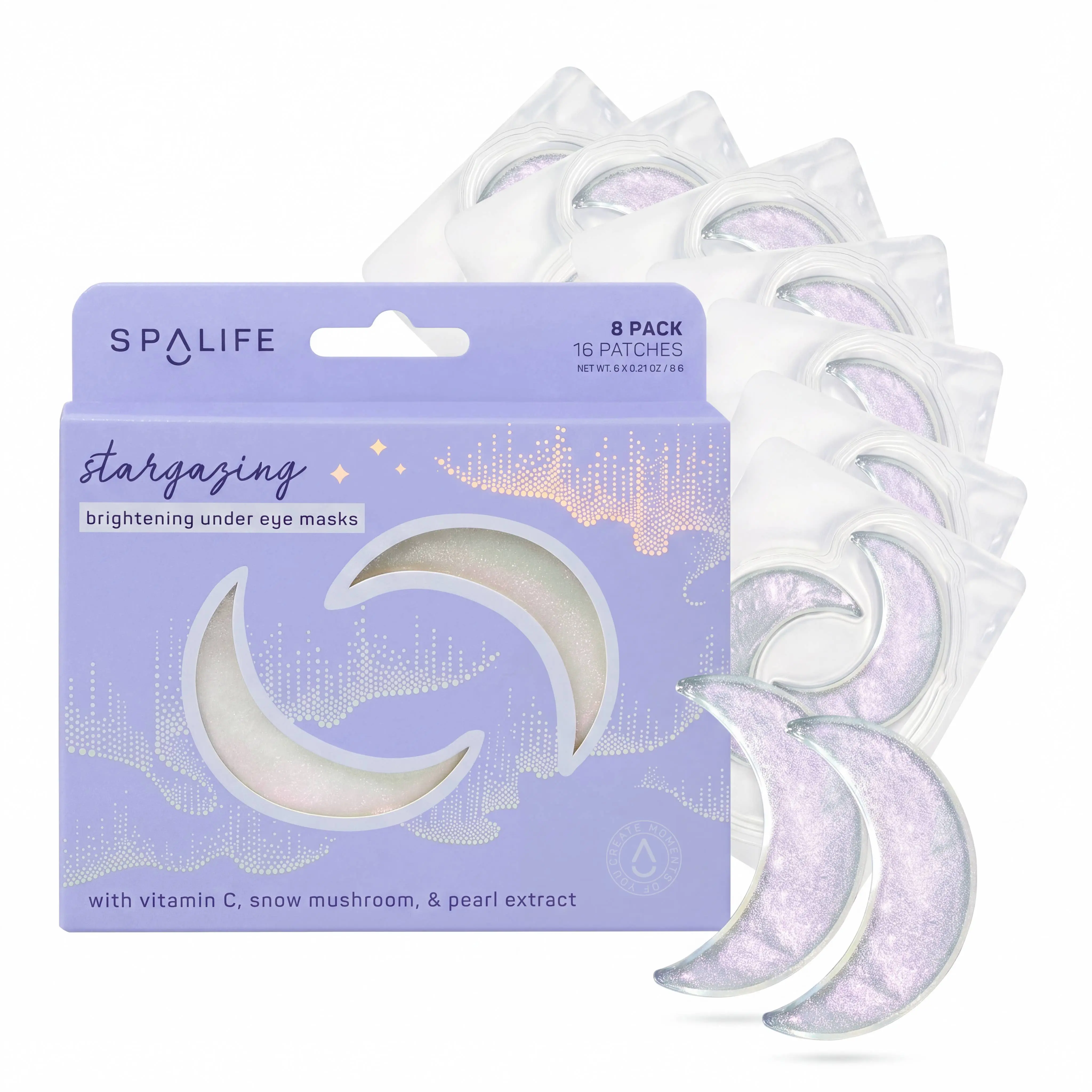 Moon Shape Undereye Patches, Cosmetic Stargazing Brightening Skincare Tool, Hydrating, Collagen Boost, Travel Size, Suitable for All Skin Types, 8-Pack