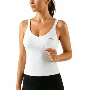 【Ecavus】Nursing Tank Top with Built-in Bra – Full Length Nursing Bra for Breastfeeding Workout Longline Nursing Sport Bra