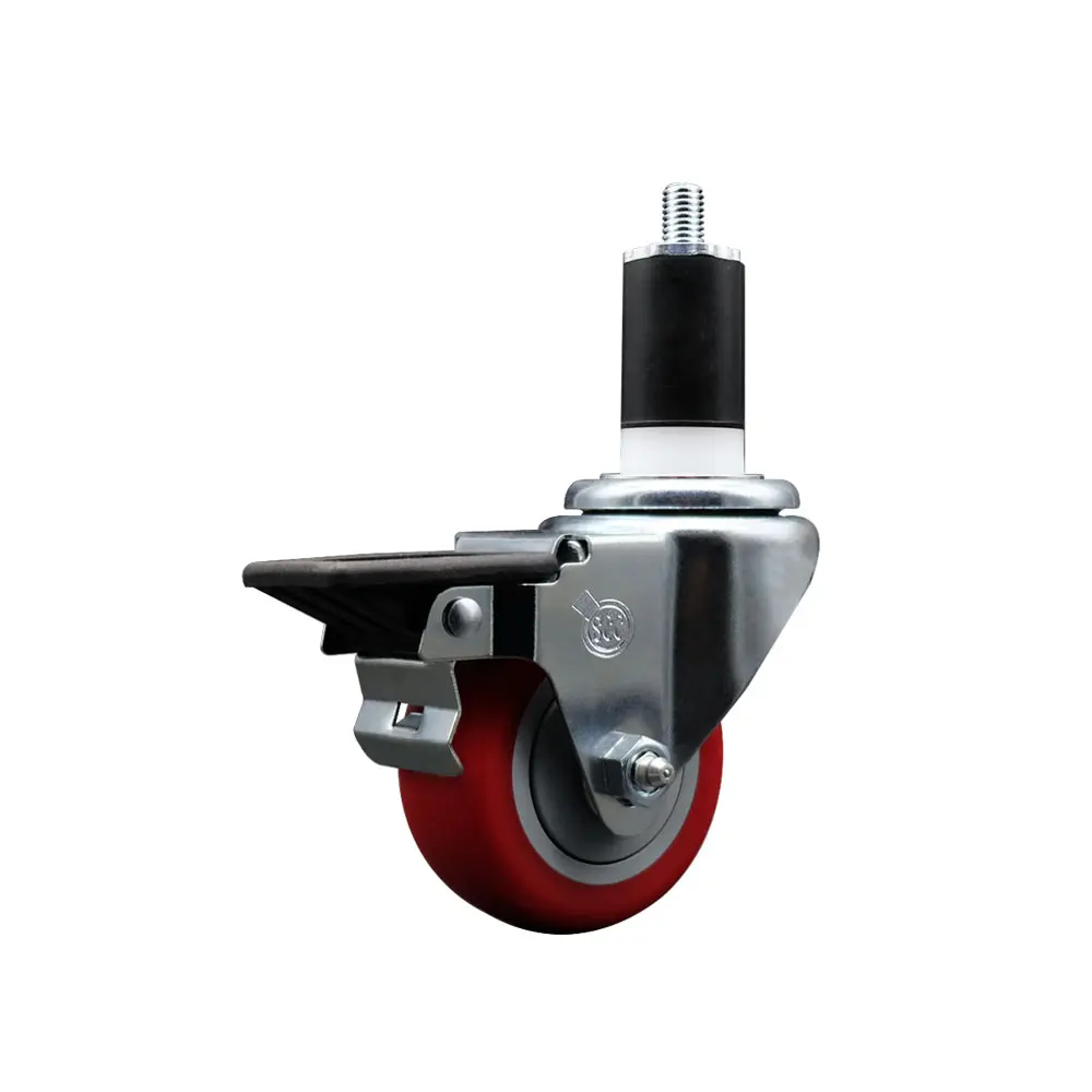 Service Caster SCC-EX20S314-PPUB-RED-PLB-112 Polyurethane Swivel Expanding Stem Caster - 300 lbs Capacity, 3 in. Red Wheel, 1.5 in. Stem, Posi Locking Brake, Metal Tube Design for Shop Projects, Work Tables, Hardware Applications, Casters