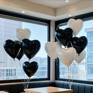 10 inch black and white aluminum foil balloon set camping theme party decoration graduation bride gift party background decoration wedding birthday party decoration supplies Heart Shaped Balloons