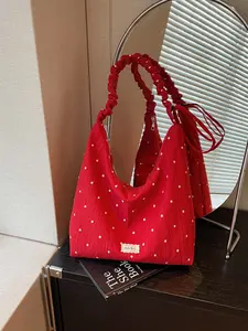 Star Print Canvas Tote Bag for Women, Large Capacity Crinkle Strap Shoulder Bag, Korean Lazy Style Commuter Bag, Casual Daily Shopping Bag