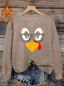 Thanksgiving turkey print women's casual and fashionable round neck faux sweater top, women's Thanksgiving round neck faux sweater top, turkey print comfortable round neck faux sweater top, suitable for autumn and winter, Thanksgiving gift