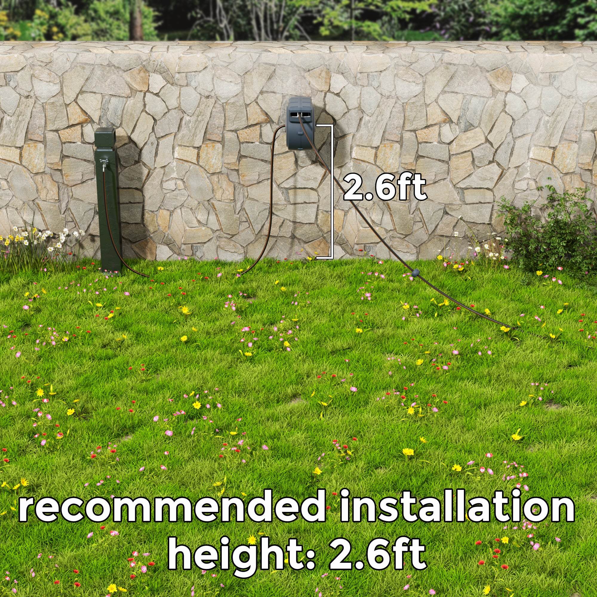 Giraffe Tools Retractable Garden Hose Reel 90ft Garden Water Hose Reel with Metal Bracket, Automatic Rewind System, 3-layer-hybrid hose, Lock at any lenghth Tangle-Free Kink-Free, 9-Pattern Nozzle, 180° Swivel Bracket Wall-Mounted