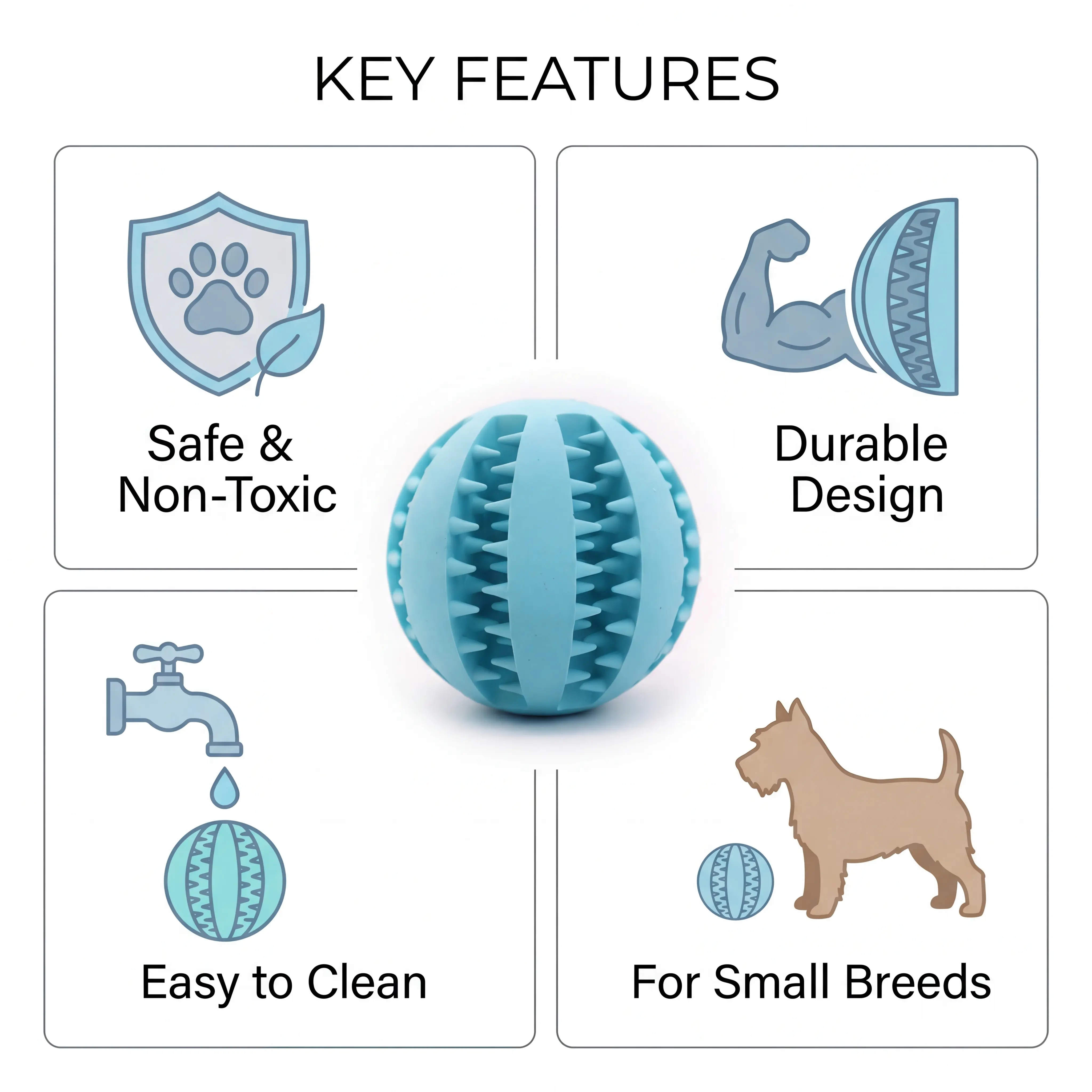 Silicone Dog Chew Toy Treat Ball - Durable Design, Easy to Clean Teeth Cleaner, Slow-Feeding Tool for Boredom Relief & Healthy Eating Habits